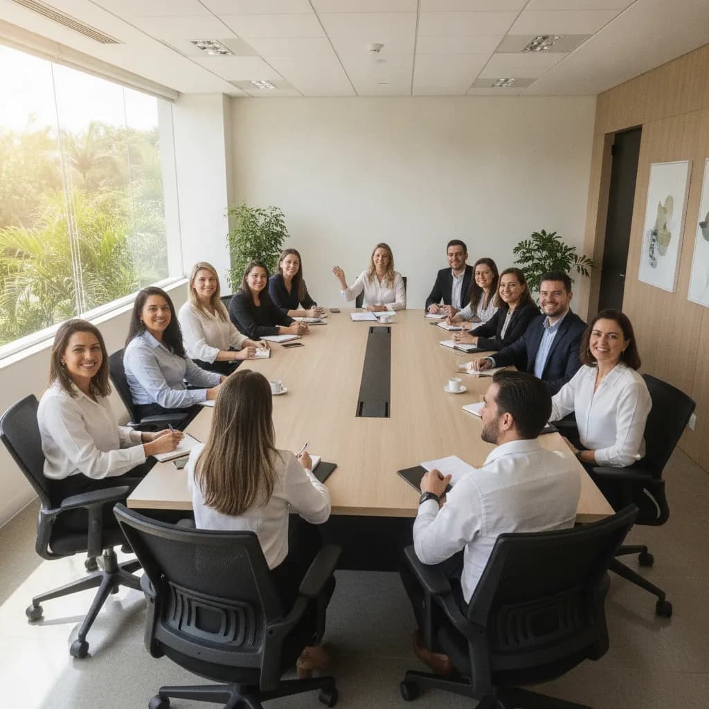 Empresário analisando documentos de plano de saúde coletivo em sua mesa de escritório