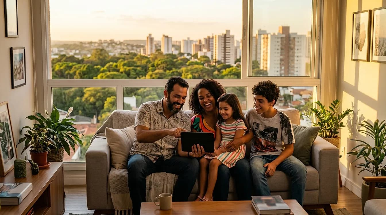 Casal de empresários brasileiros em escritório moderno conversando sobre plano de saúde para a família